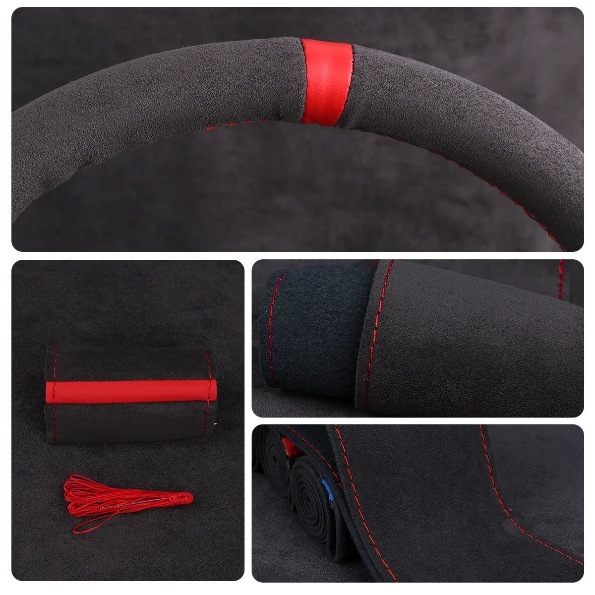 Soft Suede-Style Steering Wheel Cover with Braiding